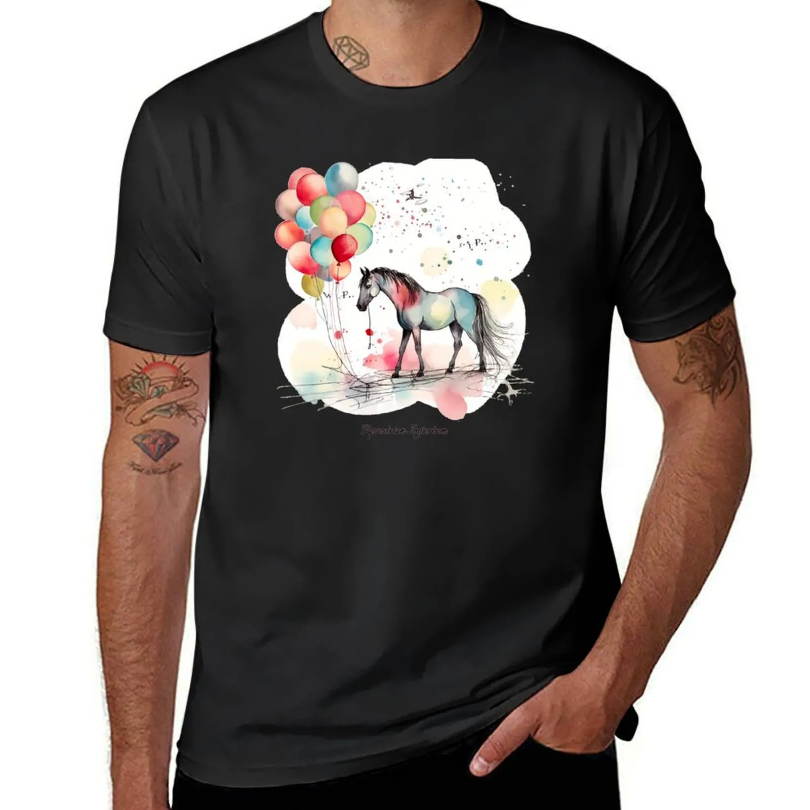 Horse with Balloons - Flower Horse T-Shirt animal prinfor boys summer clothes tees Blouse heavy weight t shirts for men