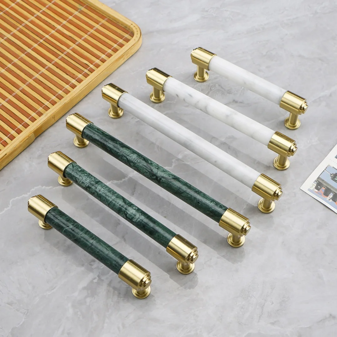96 128 160mm Modern Fashion Pure Copper Dark Green White Marble Pattern Wardrobe Cupboard Kitchen Cabinet Wine Cabinet Handle 5