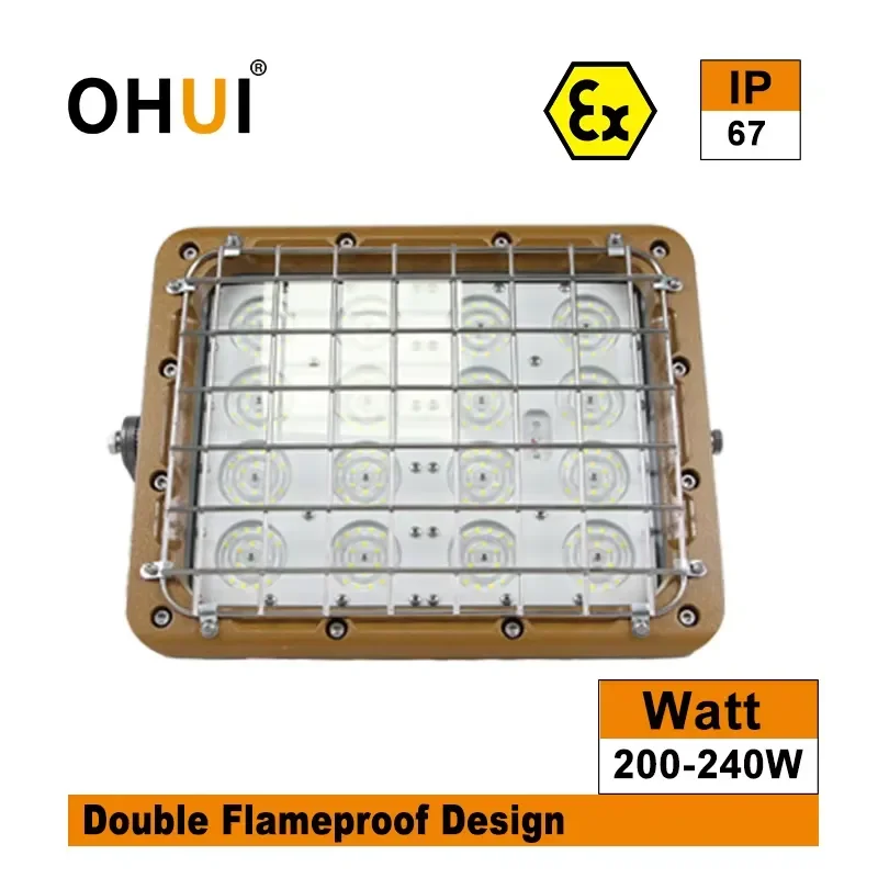 for OHUI 200W 240W IP67 LED Explosion Proof Light Double Flameproof Design ATEX Certificate 100-277V 6000K for Zone 1 2 21 22