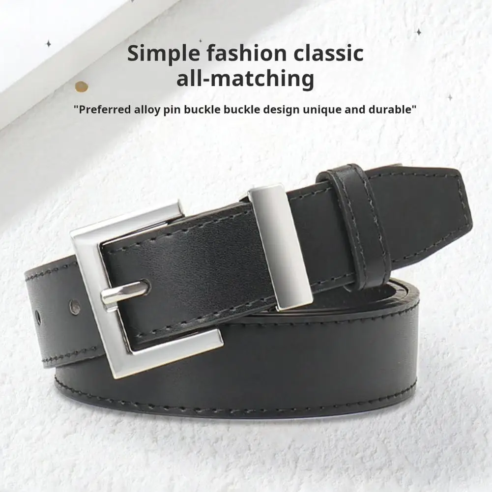 Casual Pants Belt Geometric Square Buttons Women's Jeans Belt with Adjustable Length Multi Holes Imitation Leather for Stylish