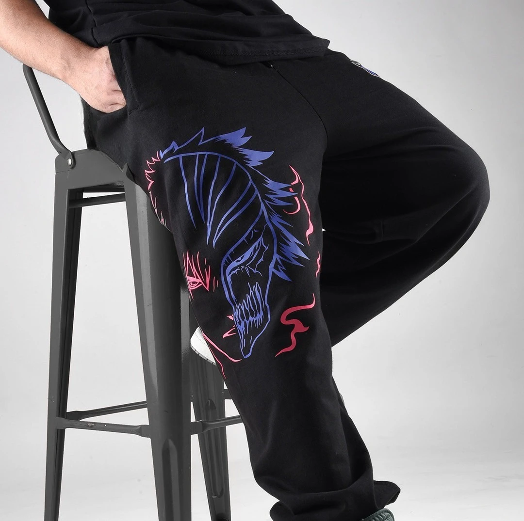 Pantalones Jogger de Algodón con Estampado de Anime Bleach Soul Reaper para Hombre, Corte Holgado, con Cordón y Bolsillos - Pantalones Casuales para Descansar