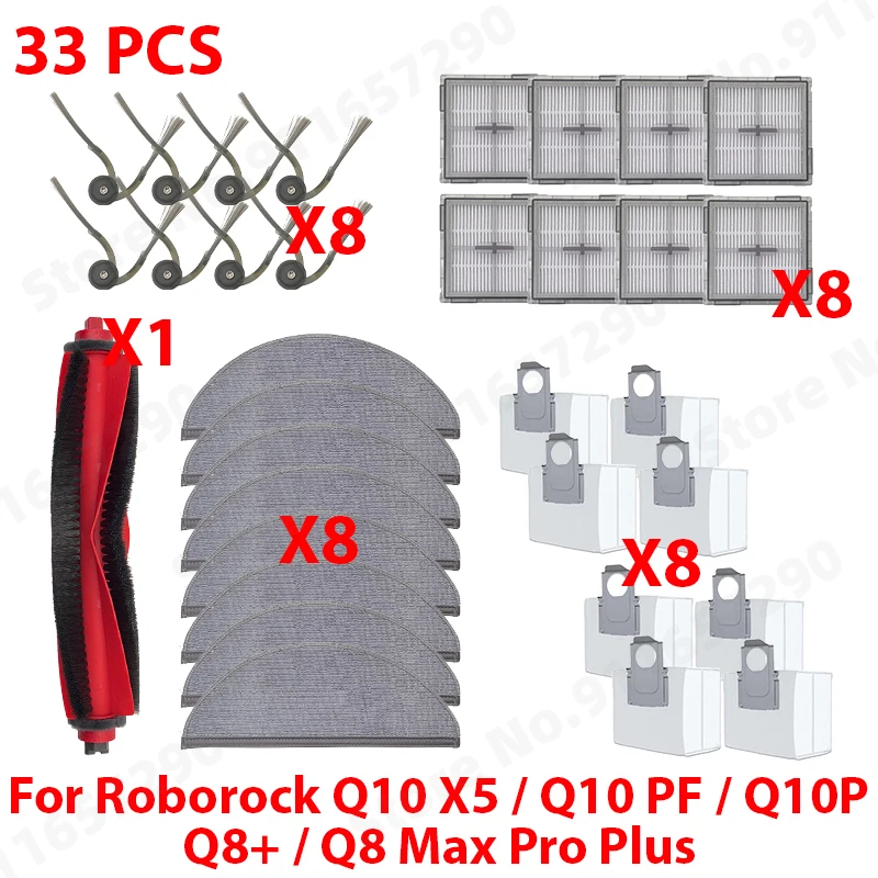 Compatibel met (Roborock Q10 X5 / Q10 PF / Q10P / Q8 Max Pro Plus) onderdelen: hoofdborstel, zijborstel, stofzak, mop, filter, accessoires