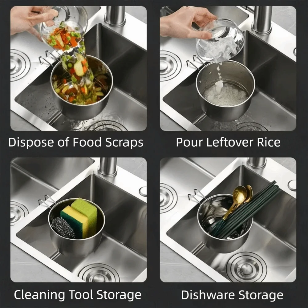 Stainless Steel Vegetable Fruit Colander Compact Space-Saving Kitchen Food Strainer Dry Wet Separation Mesh Hanging Drain Basket
