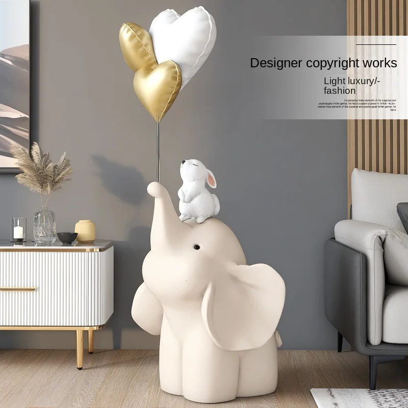 130cm Decoration Statues Accessory Home Decor Creative Balloon Elephant Large Landing Living Room FRP Animal Ornament Sculpture