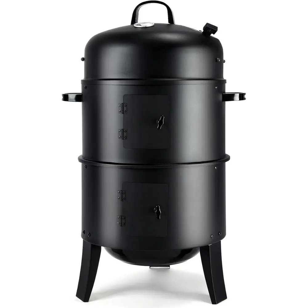 

32" Veal Charcoal Smoker Grill, Heavy-Duty BBQ Grill with Built-in Thermometer, 3 in 1 Grill and Smoker, Portable Meat Cooker wi
