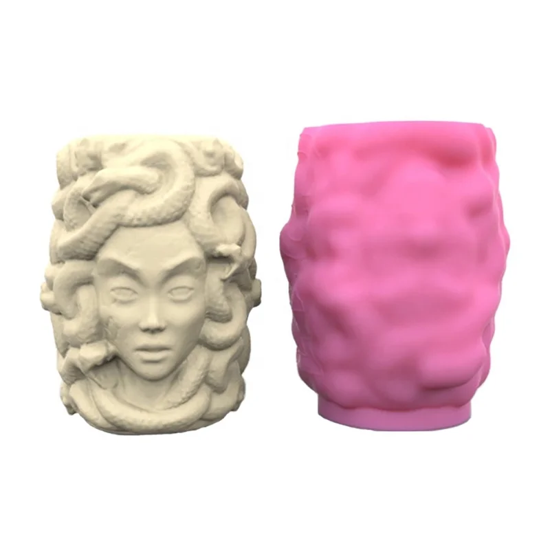 3D Heavy Ancient Greek Mythology Snake Hair Medusa Statue Shape Silicone Mold Diy Cement Resin Gypsum Candle Jar Flower Pot