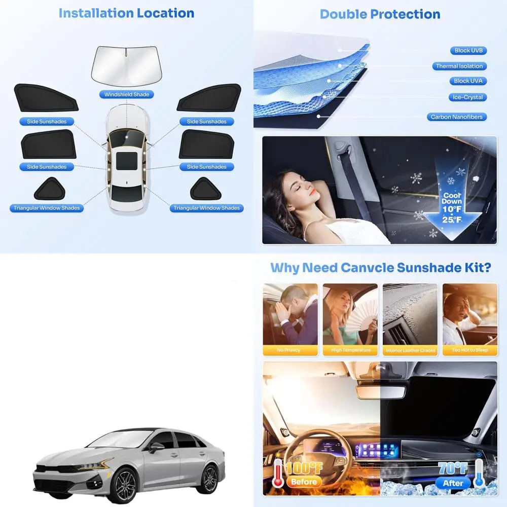 

Черный комплект солнцезащитных навесов из 7 предметов для Kia K4 2025–2026 гг.: Накладки на лобовое стекло, боковые и задние окна для конфиденциальности и охлаждения