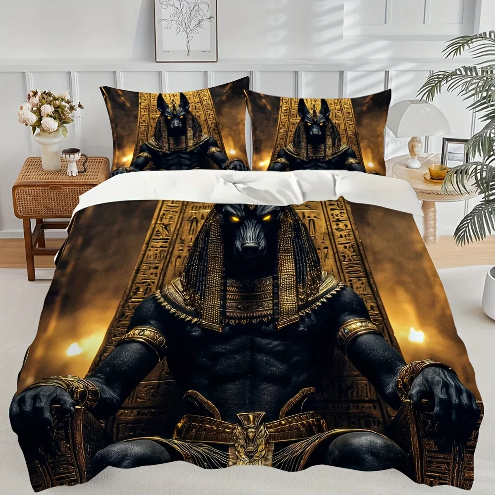 3pcs Lion Sphinx Bedding Set Grim Reaper 3D Printed Single Queen Size Duvet Cover Set for Kids Adult Bedroom Home Decor