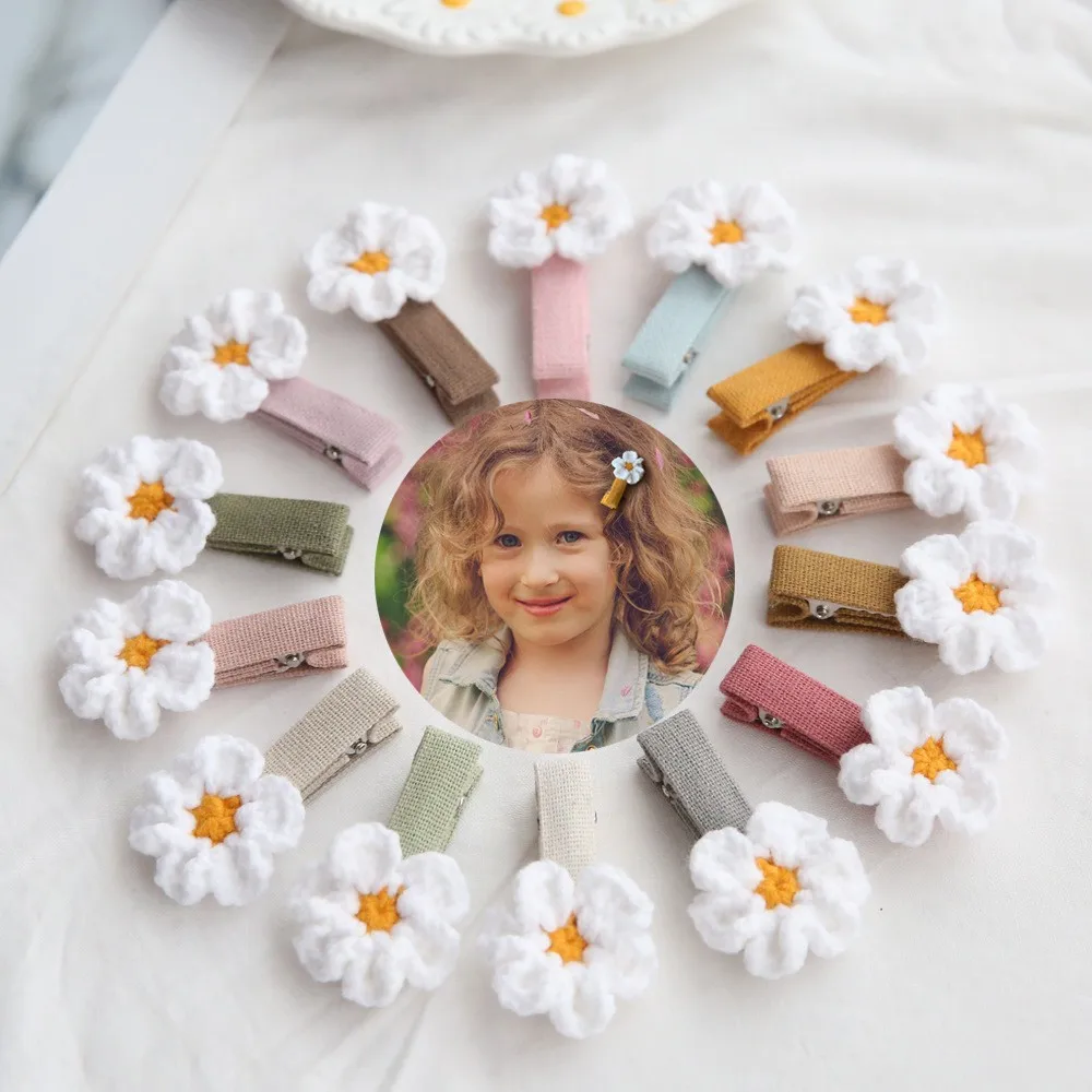 60pcs Crochet Sunflower Flower Hair Clips for Girls Baby Girls Floral BB Barrettes Kids Hair Accessories Bulk Pack