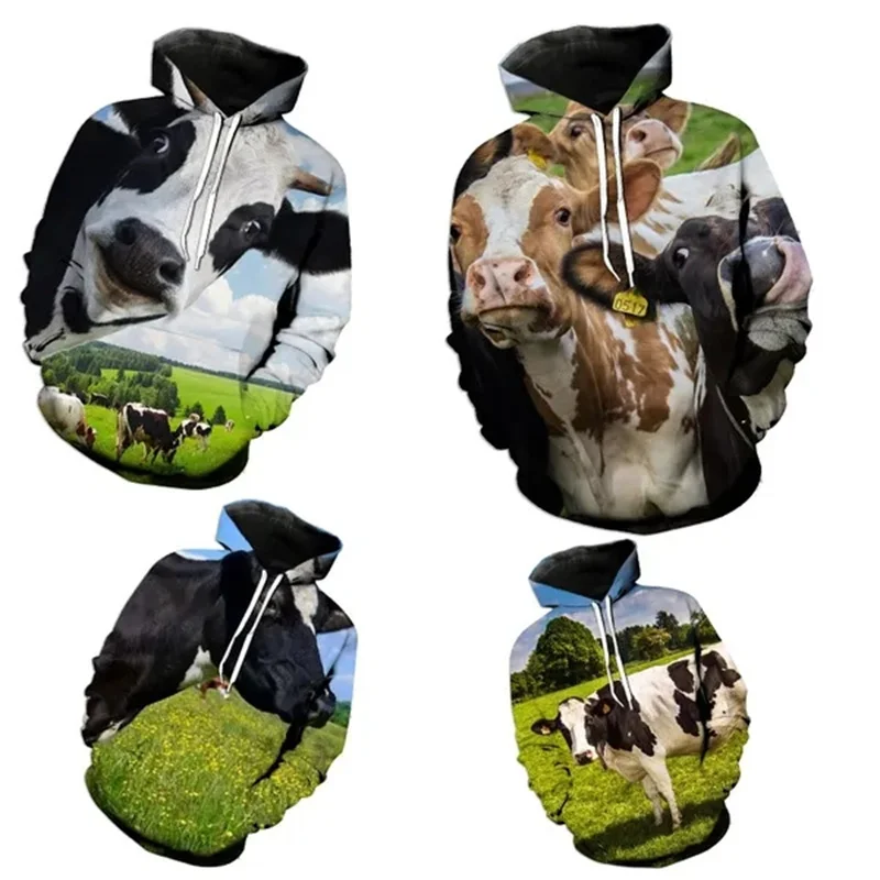 

Cow Graphic Hoodies For Men 3D Dairy Cattle Printed Hooded Sweatshirts Children Funny Pullovers Women Cute Hoodie Winter Clothes