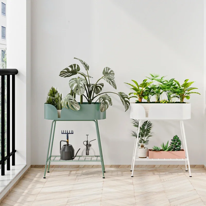 

Balcony top floor iron art indoor flower rack, floor to floor succulent creative room external storage rack