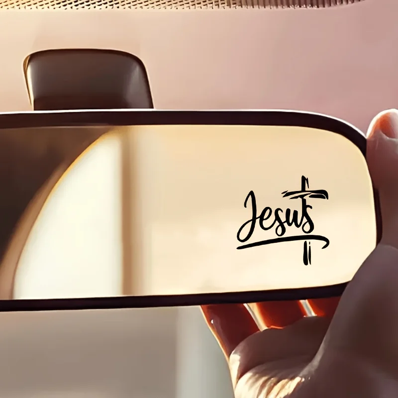 Jesus Cross Car Rearview Mirror Vinyl Sticker Self‑Adhesive Durable Decal for Car Laptop Water Cup Glass Multi‑Purpose Decor