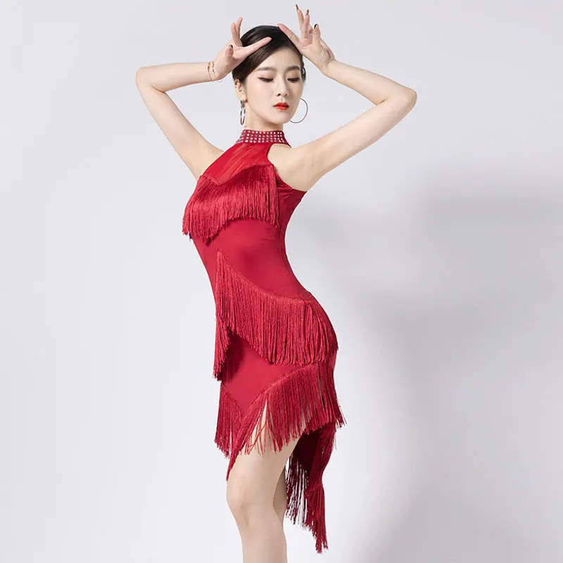 Vestido de baile latino para mujer, traje de Tango, Rumba, Samba, salón de baile, Salsa, flecos