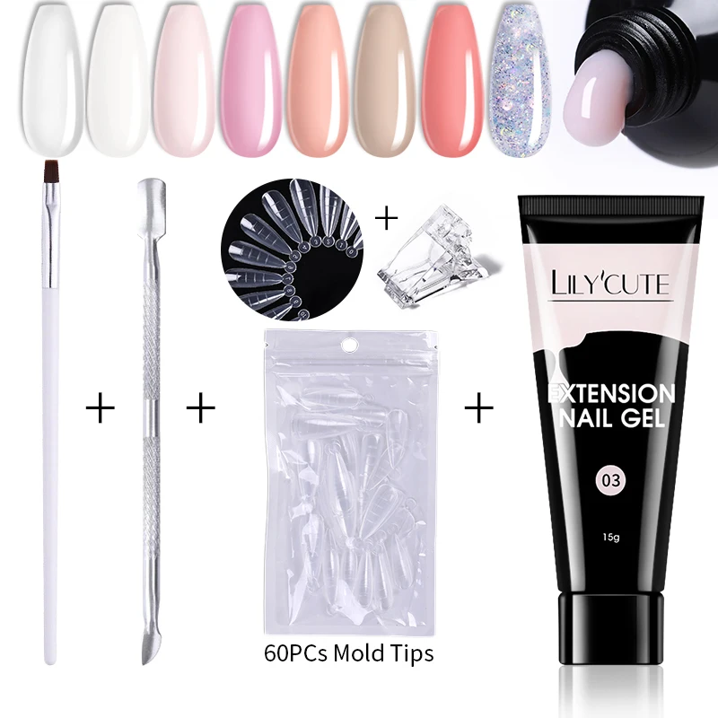 Lilycute extensão kit de gel para unhas com ferramenta para extensão rápida conjunto de manicure ponta forma arte do prego diy verniz gel uv