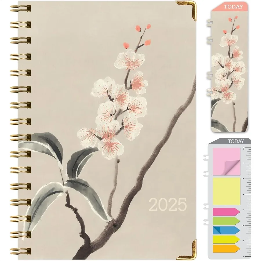 

HARDCOVER 2025 5.5"x8": 14 Months November 2024 December 2025 Daily Weekly Monthly Yearly Agenda Bookmark Pocket Folder and S