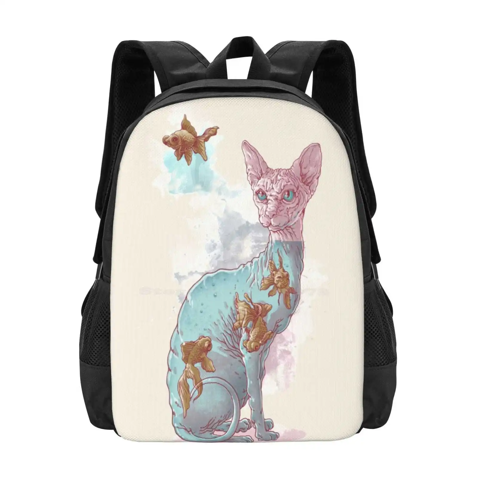 Conformity School Bags For Teenage Girls Laptop Travel Bags Sphynx Cat Fish Surreal Cute Transparent Bubbles Water