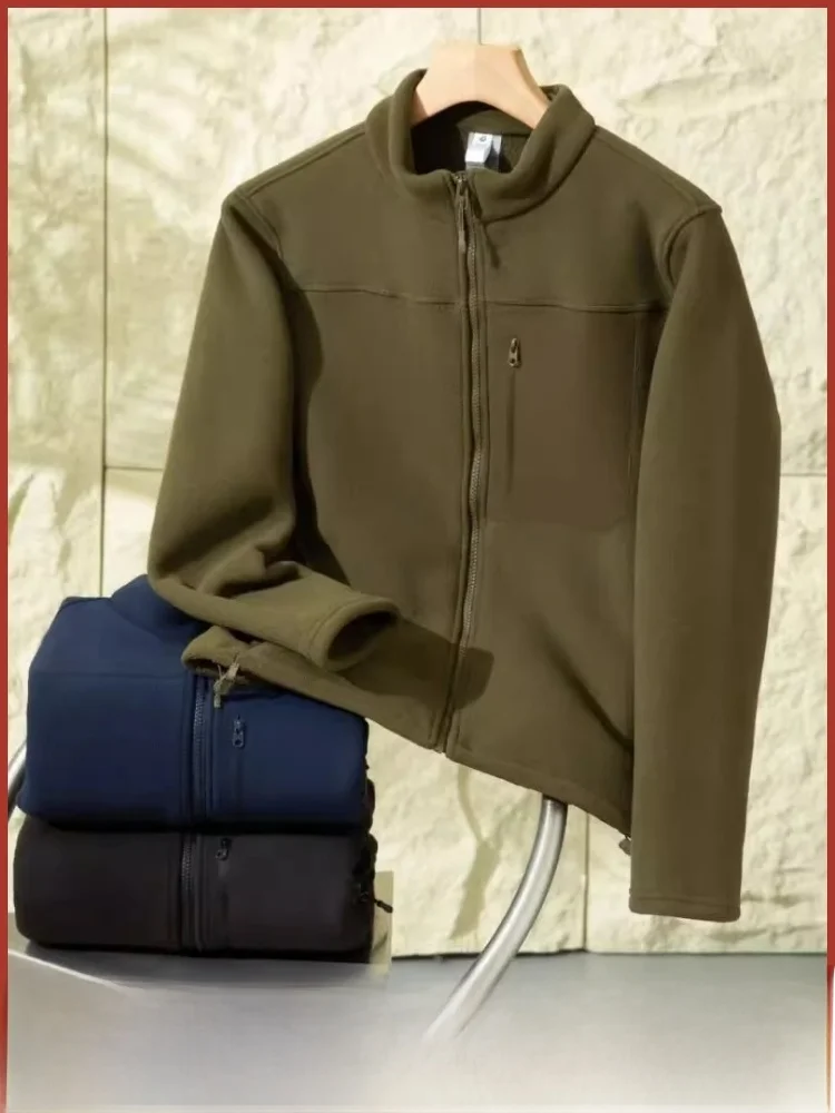 

Men's Thiened Fce Lined Stand Collar Jaet Autumn Winter Sports Sle Pure Color Warmth Outerwear Stand Fit Zipper C...