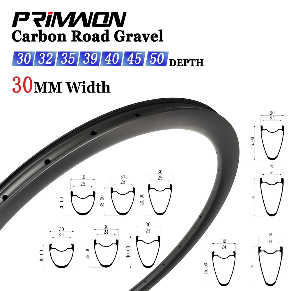 Superlight 30mm Width Road Bike Gravel 700C Carbon Rim Asymmetric Symmetric Hook Hookless Bicycle rims UD 3K 12K Marble Custom