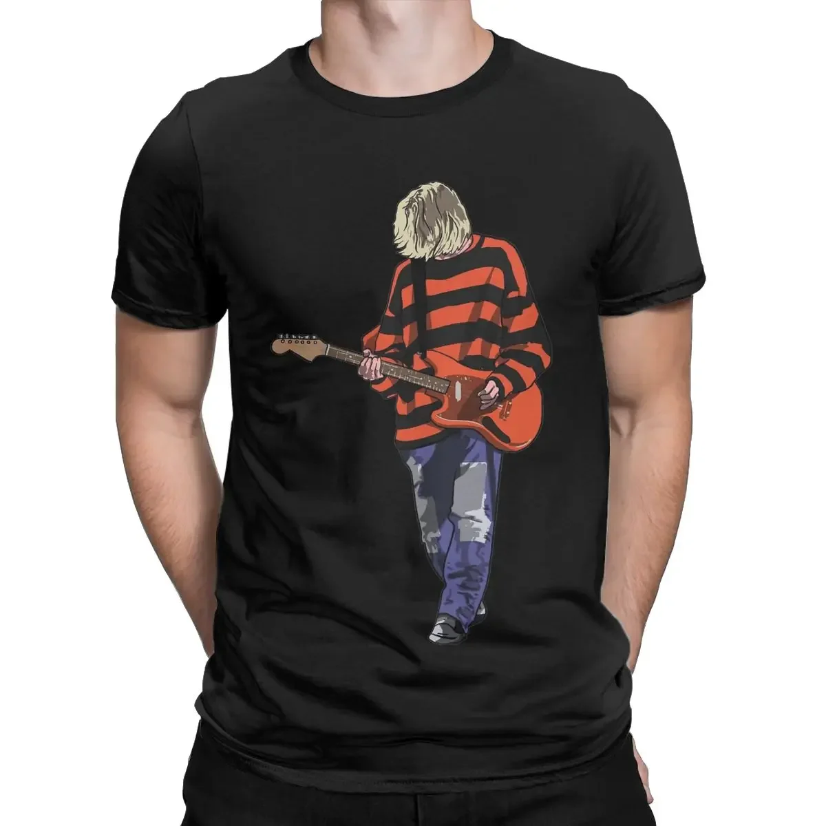 Stripey Kurt Cobain T-Shirt Men Casual 100% Cotton Tees Round Collar Short Sleeve T Shirts Plus Size Clothes