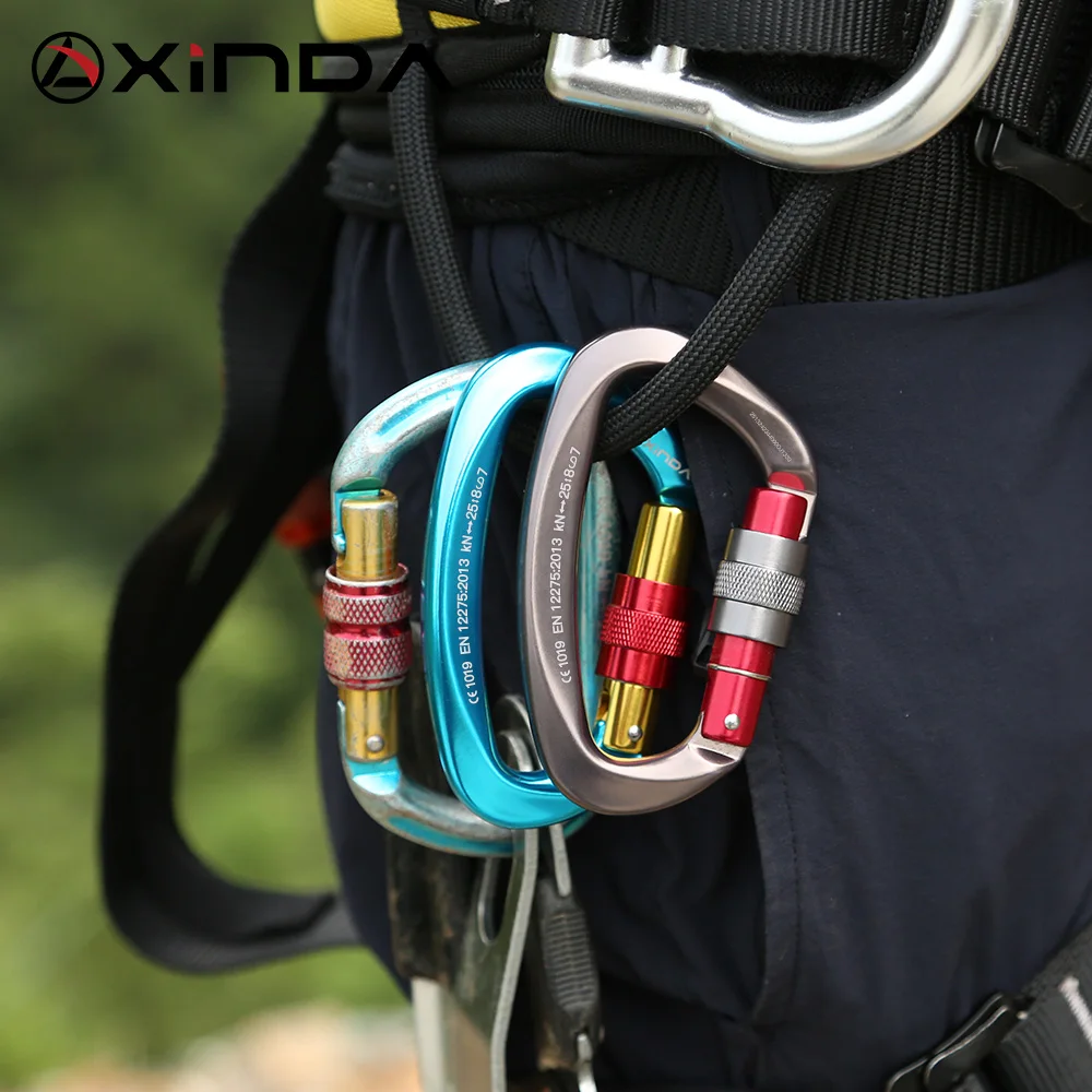 Xinda 25kN  D-Shape Carabiner Climbing Security Safety Buckle Screw Gates Master Lock Carabiner Outdoor Rock Climbing Equipment