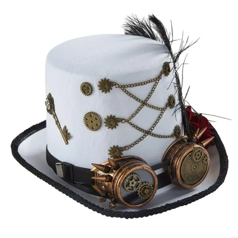 Y55F Steampunk Time Hat Hat Steampunk Top Hats cho nam giới có kính bảo hộ Hat Halloween Halloween Party Phụ kiện