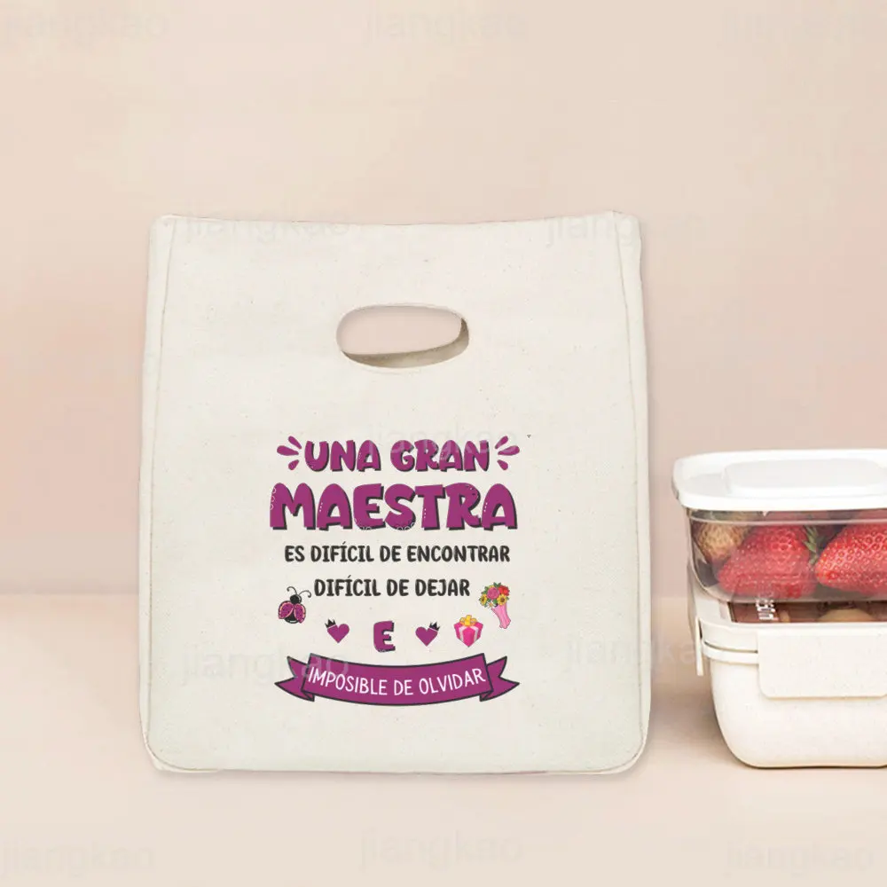 Bolsas de almuerzo portátiles con estampado español, bolsa con aislamiento térmico, bolsa de almacenamiento más fresca para alimentos de Picnic