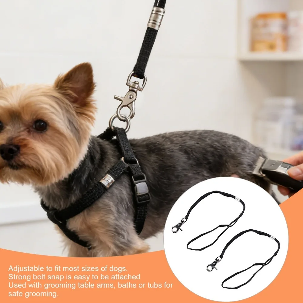 2pcs Adjustable Length Pet Grooming Table Leash Metal Snap Hook Black Pet Grooming Arm Loop Quick Release Buckle