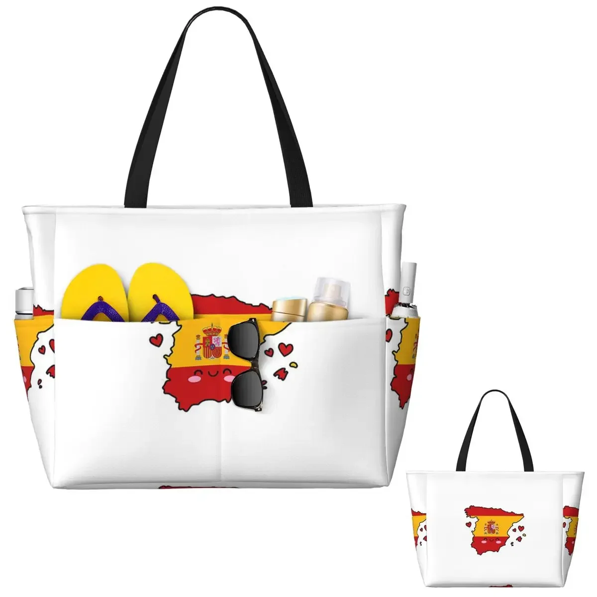 

Spain Flag Map Smile With Love Beach Tote Bag Sport Gym Yoga Duffle Large Tote Bag Women Travel Bag Fitness bag