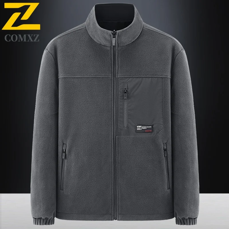 

COMXZ Мужская куртка на флисовой подкладке, утолщенное уличное ветрозащитное пальто для путешествий, однотонное легкое зимнее мужское пальто с воротником-стойкой