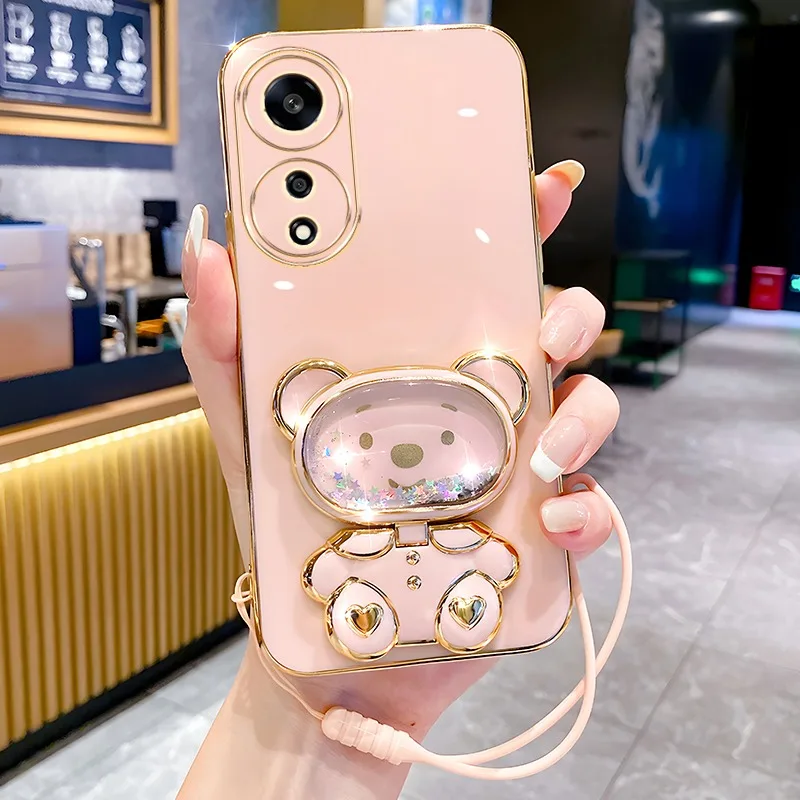 Mirror Quicksand Bear Case For OPPO Reno 11 A72 A17 A77 5G A74 A76 A94 5G A58 A78 A53 A57 A16 Reno 10 Pro Silicone Cover