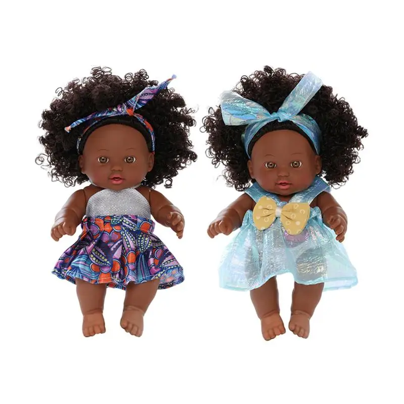 Black Baby Doll 20cm African Black Reborn Girl Doll with Dress Realistic Baby Doll For Kids Silicone Small Toys birthday Gift