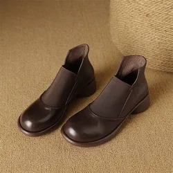 New Autumn Genuine Leather Women Boots Fashion Round Toe Boots for Women Short Boots Botines Mujer Chunky Heels Ankle Boot
