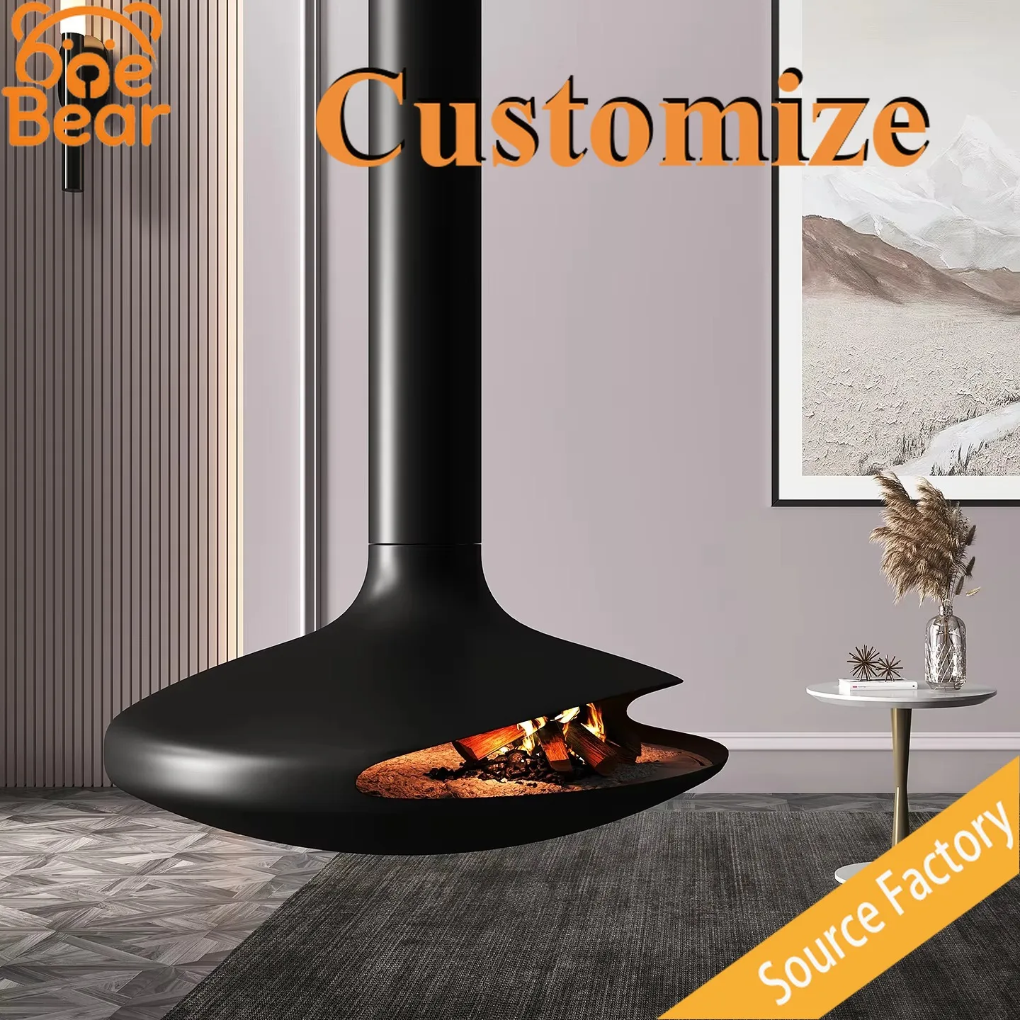 Customizable French Hanging Fireplace Flying Saucer Shaped Wood Burning Real Fire Stove For Cozy Holiday Cabin Living Room Decor