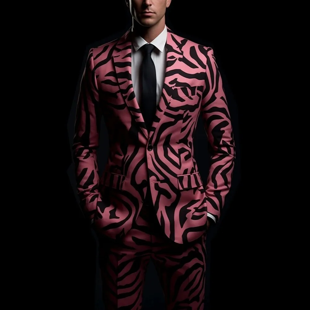

New 3D Printed Men Suit Party Prom Nightclub Stage Shiny Performance Male Tuxedos 2 Piece Set Blazer Pants A03-04