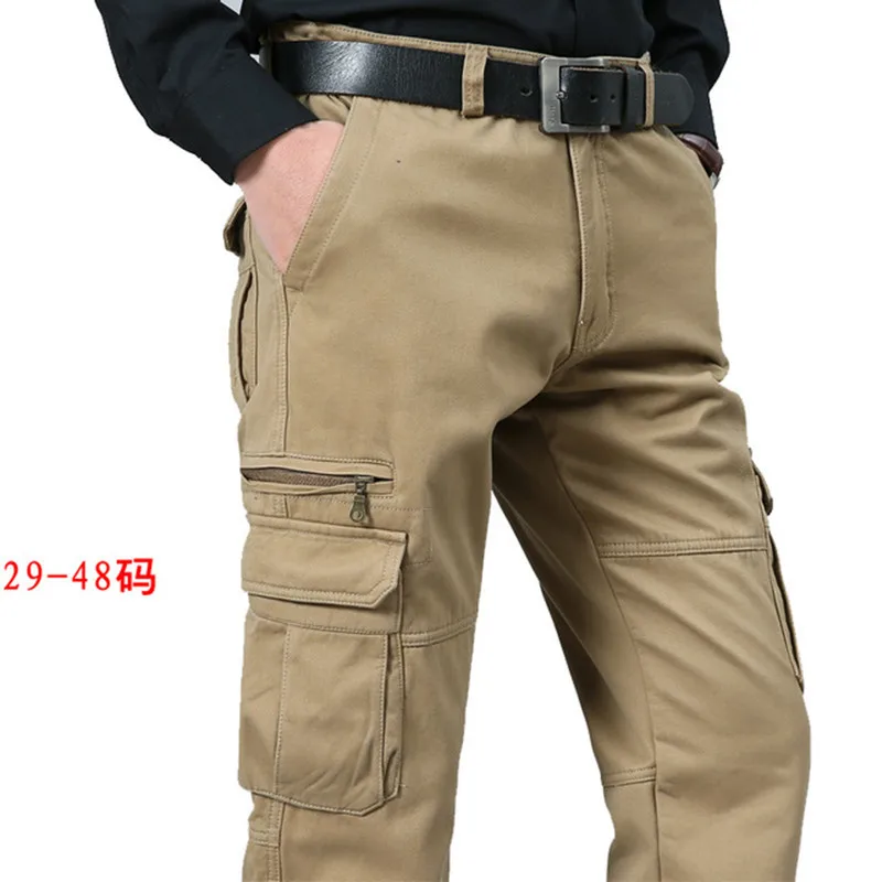 Cargo Pants Men Thick Warm Fleece Winter Mens Pants Military Tactical Army Men Trousers swat pants Big Size 29- 44 46 48