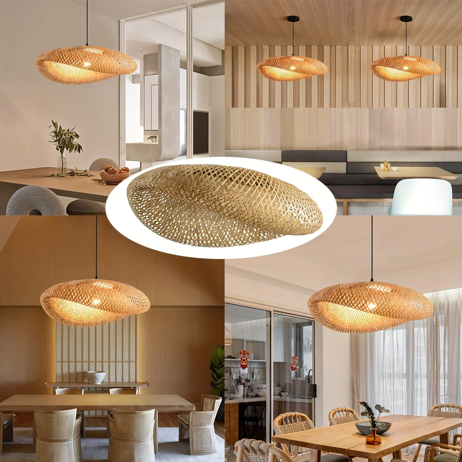 Paralume pendente in bambù intrecciato a mano bohémien |   Paralume rustico CE 220V |   Decorazioni per la casa in fattoria artigianali