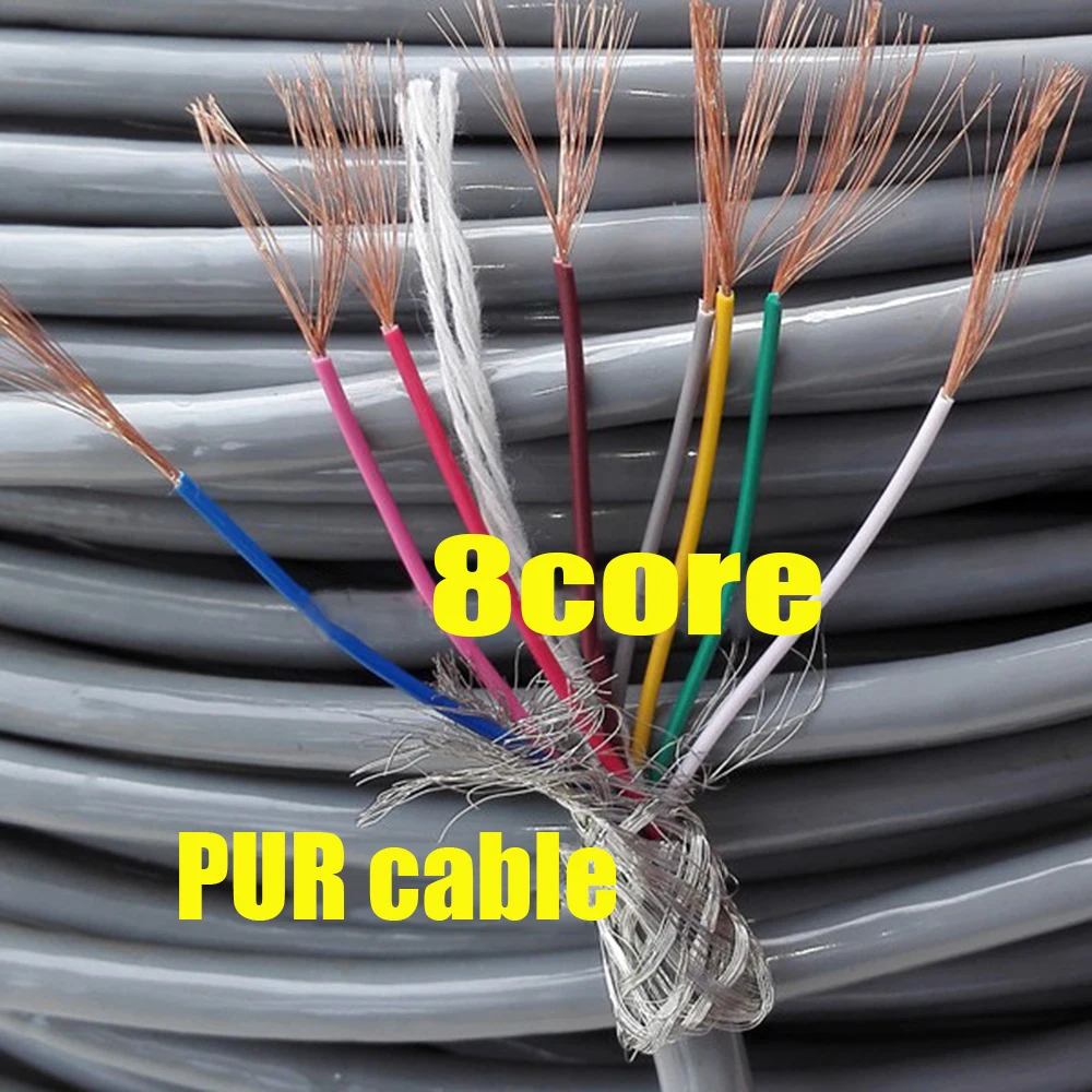 8-core 0.2mm2 Square PUR Cable Shielded Cable Oil-resistant and Wear-resistant Drag Chain Wire Polyurethane Wire Gray Color