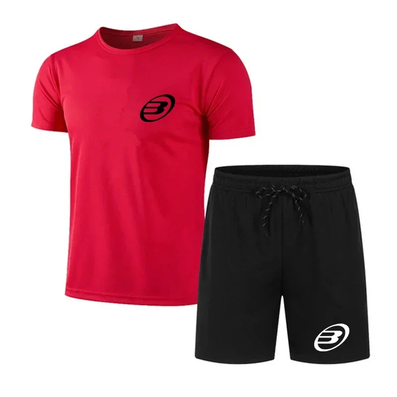 

Summer fashion men's set, brand new quick drying breathable mesh short sleeved T-shirt and shorts two-piece running sports set