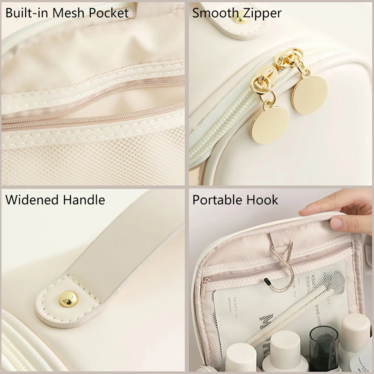 Transparent PU Cosmetic Bag with Hook Waterproof Travel Washbag Large Makepouch