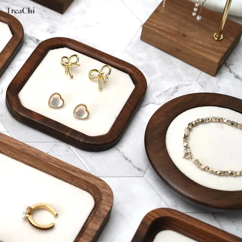 Compact Walnut Jewelry Display Stand with Soft Lining Perfect for Storing and Displaying Earrings Rings Necklaces and Bracelets