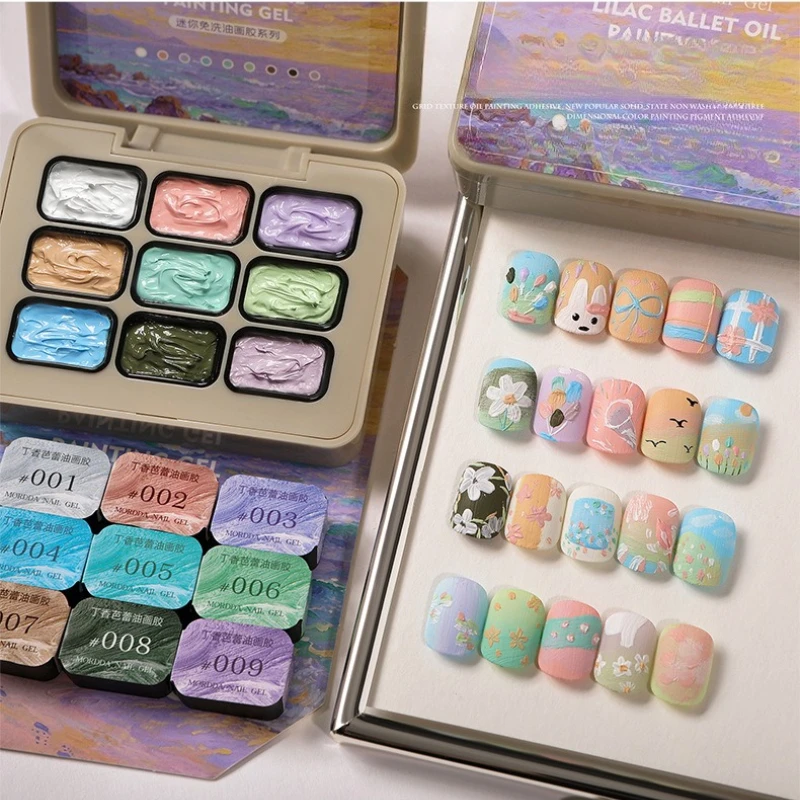 

9Colors Solid Oil Painting Gel Palette Mud Painting 3D Effect Texture Drawing For Nail Art Design Semi Permanent Soak Off UV Gel
