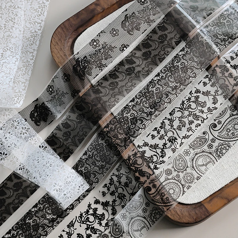 1/10 Rolle Elegante Schwarz-Weiße Spitzenblumen-Nageltransferfolien Fantasie Retro Blumenmuster Sternenhimmel Papieraufkleber Maniküre-Zubehör – Detail 5