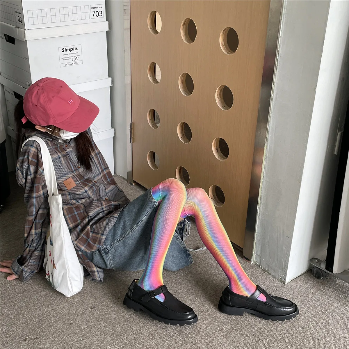 عالية الجودة الربيع الصيف موضة قوس قزح اللون امرأة شبكة فوق جوارب طويلة الملونة Y2K الفخذ شبكة الجوارب جوارب شبكية طويلة