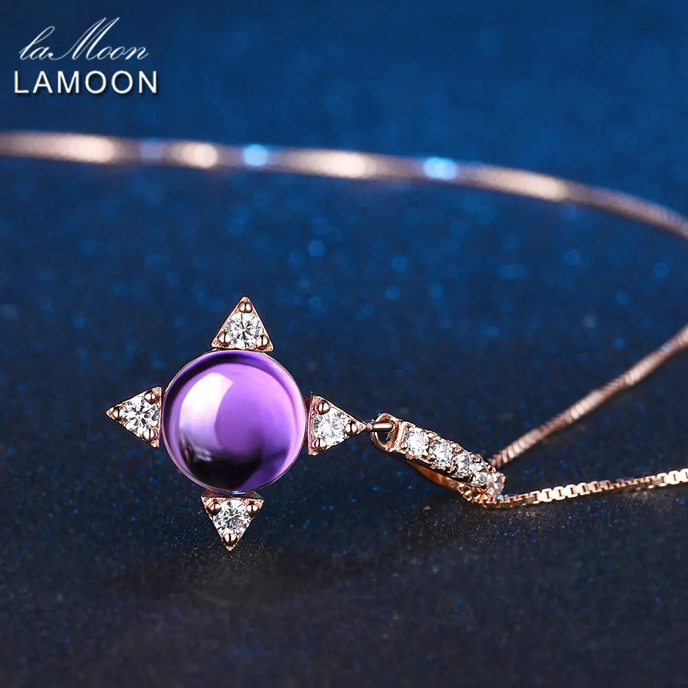 LAMOON Natrual Amethyst Jewelry Set For Women Cross Star 925 Sterling Silver Jewelry Rose Gold Plated Necklace Earring Set V009