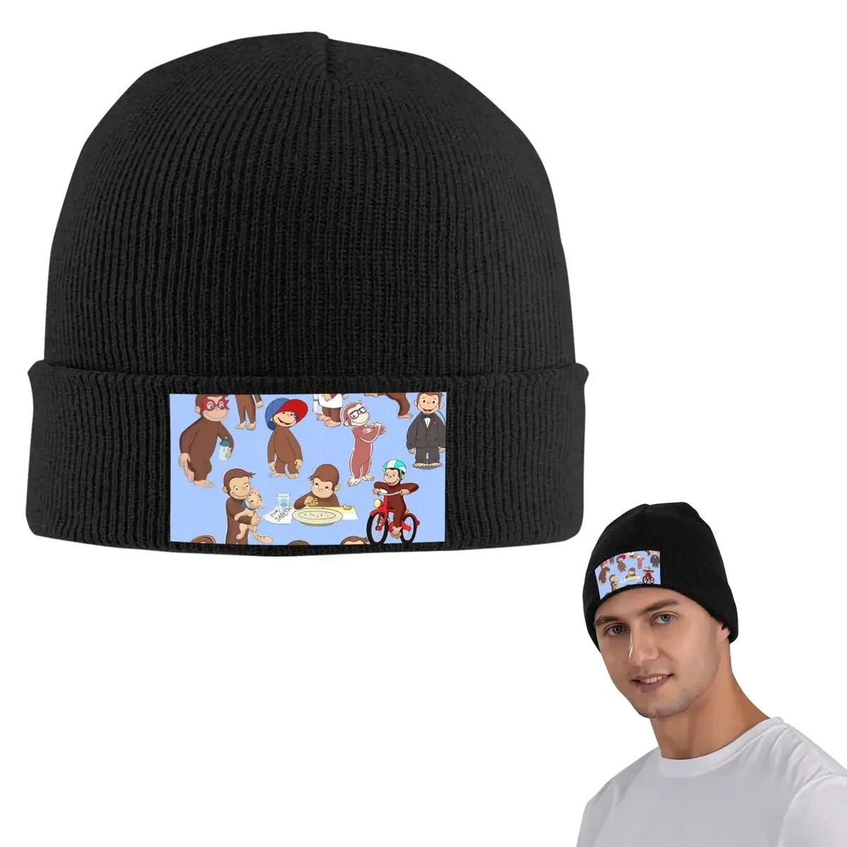 Anime Curious George Monkey Warm Knitted Cap Hip Hop Bonnet Hat Autumn Winter Outdoor Beanies Hats For Unisex Adult