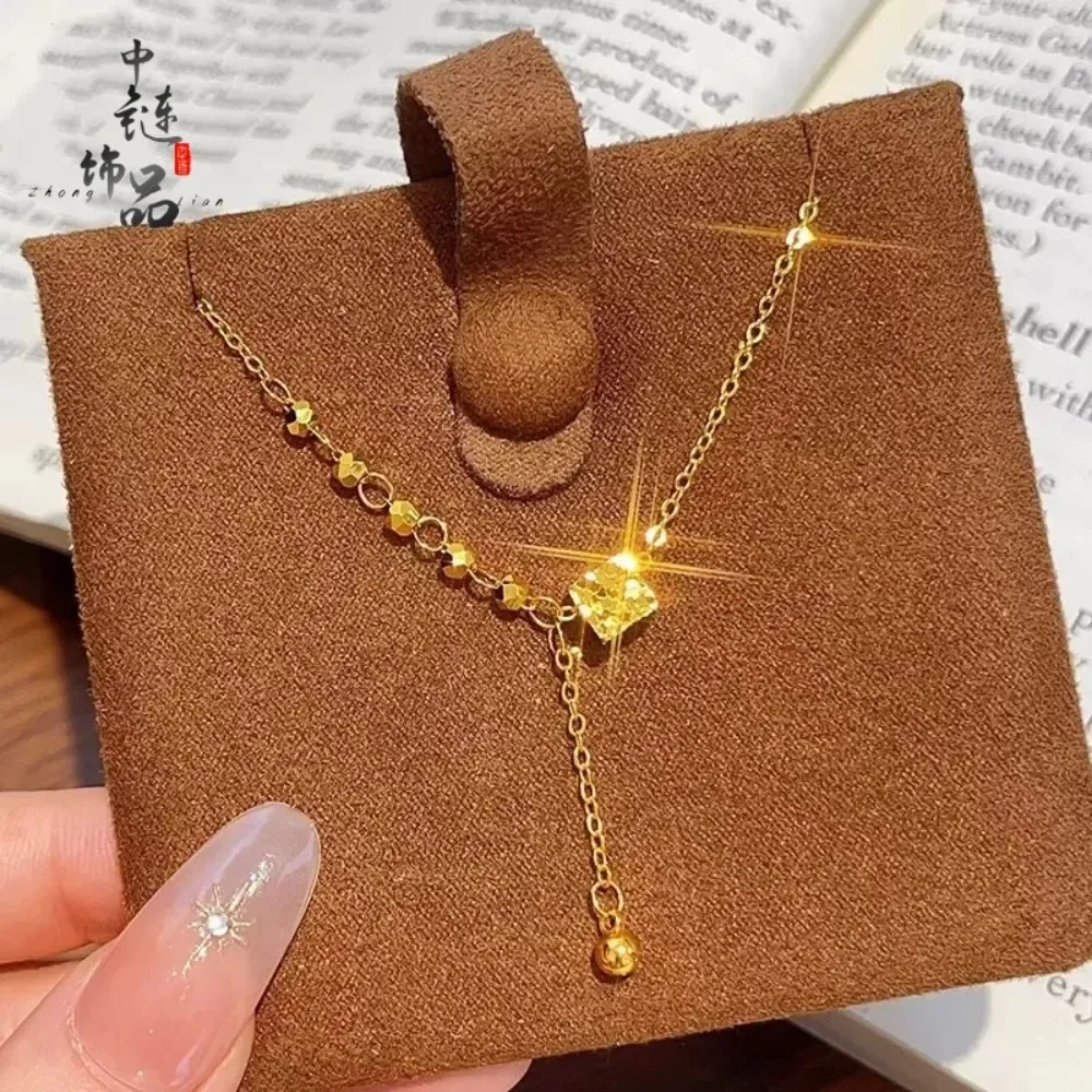 Burst flash broken ice ice small sugar cube necklace light luxury high sugar cube tassel 9999gold