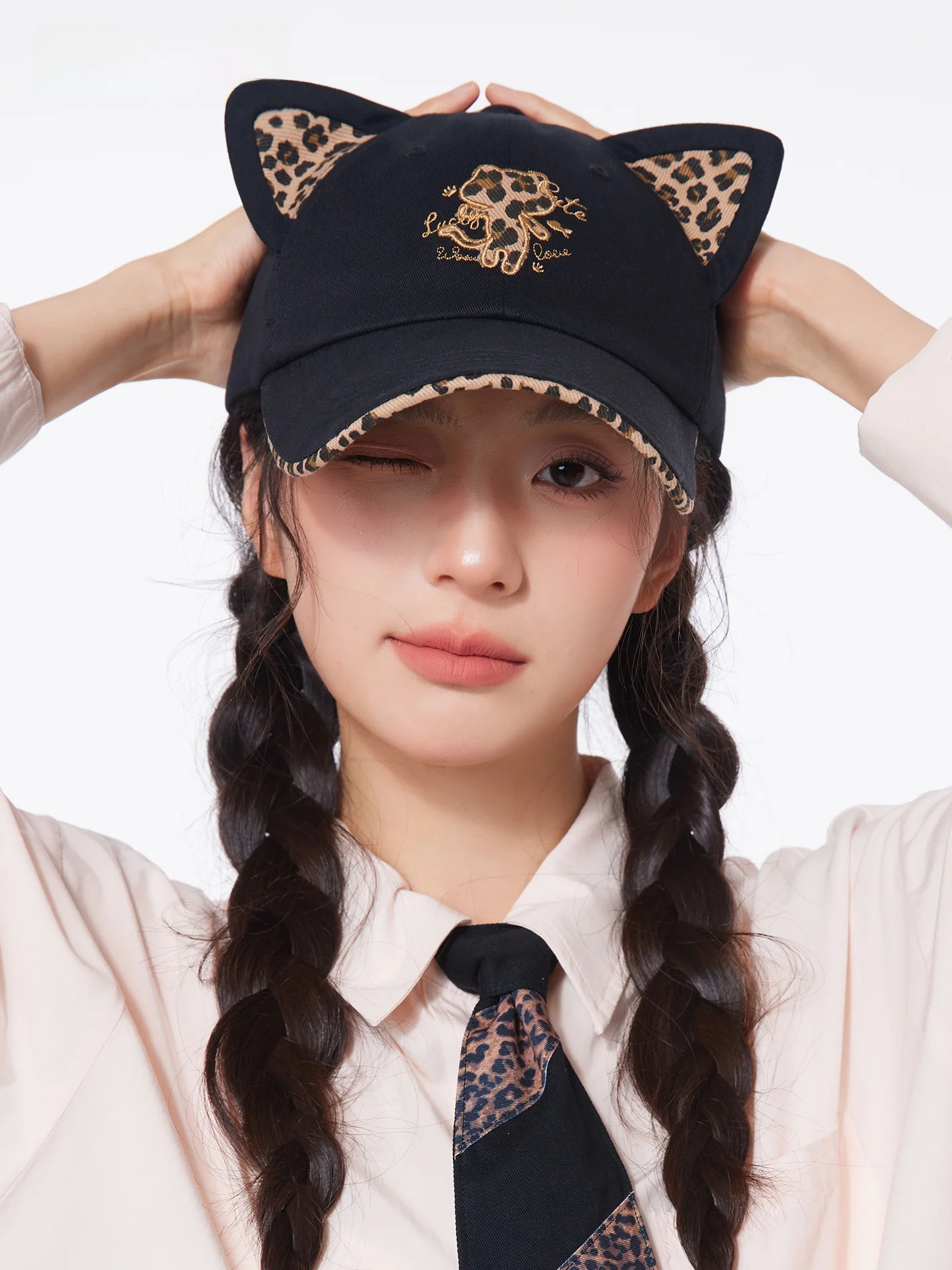 cacuss-春夏純綿野球帽女性のカジュアル猫耳サンハットファッショナブルなフード付きキャップ通気性のあるアウトドア帽子