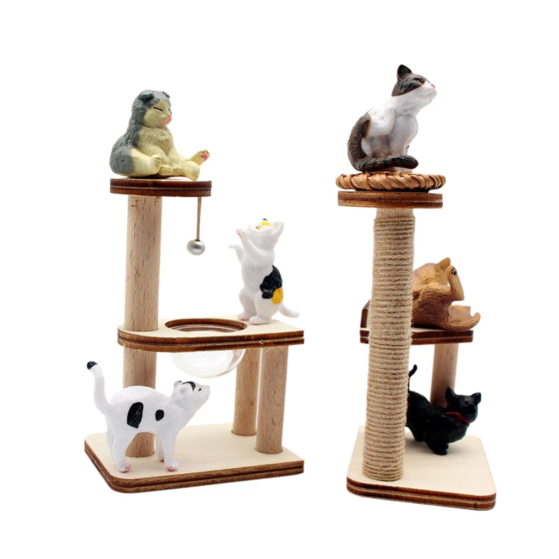 Puppenhaus Mini Holz Haustier Kratz baum Turm Spielzeug Katze Kletter regal Puppenhaus Mini Möbel Dekor Zubehör Fotografie Requisiten