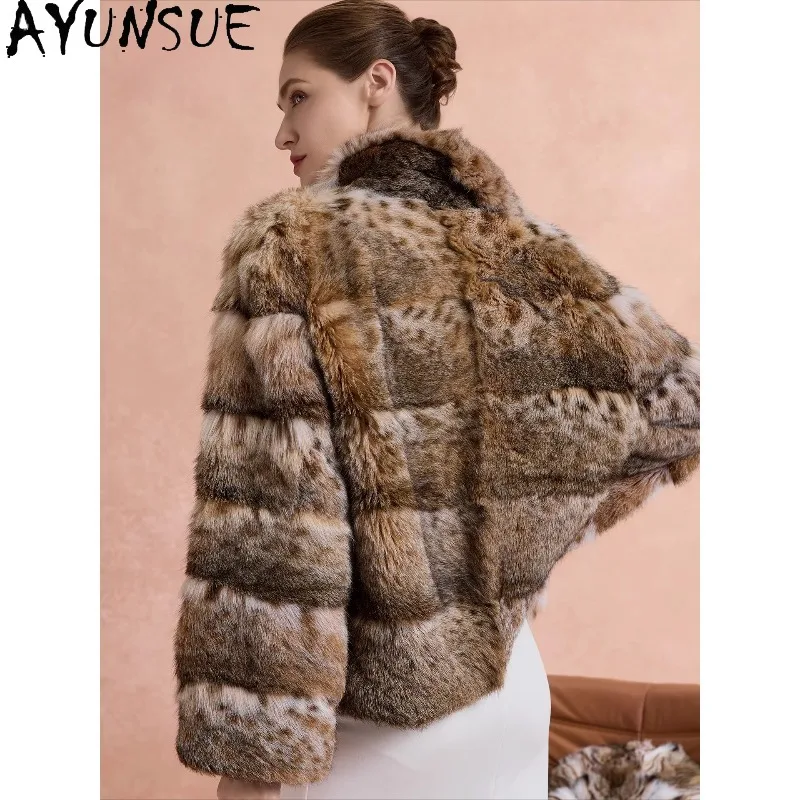 เสื้อโค้ทขนสิงโตแท้ AYUNSUE สำหรับผู้หญิง ปกเสื้อแบบสูท แจ็คเก็ตขนสั้นสำหรับฤดูหนาว เสื้อโค้ทหรูหราสำหรับผู้หญิง เสื้อผ้าผู้หญิงสุดหรู