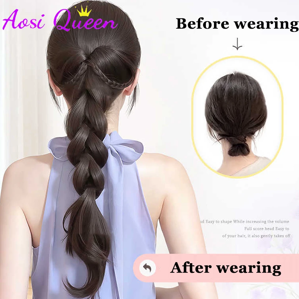 AOSIQUEEN Women's Synthetic Hair Braids Low Ponytail Princess Style Twist Braid Clip Long Natural Looking Hair Extensions